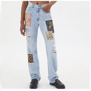 BDG Urban Outfitters Patchwork Embroidered High Rise Straight Jeans 25 y2k style